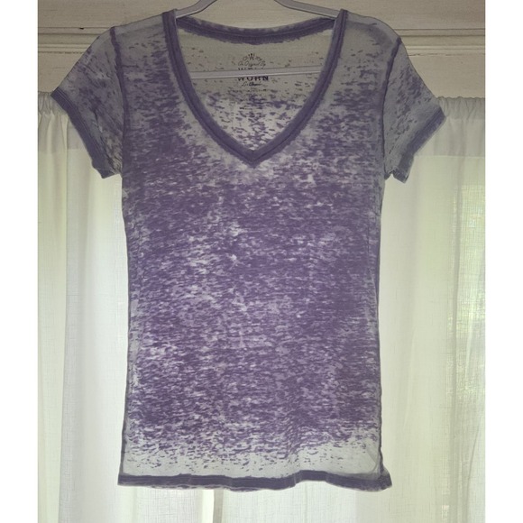 Well Worn Tops - Well Worn Los Angeles Women's Purple Burnout V-Neck T-Shirt Size M